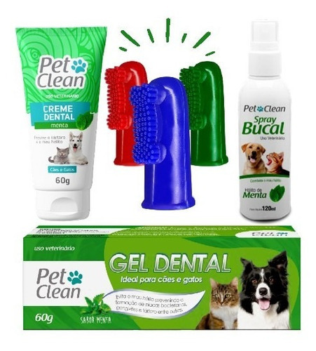 Kit Vet Higiene  Saúde Bucal Pet Clean Kit Cachorro Gato Sabor Menta