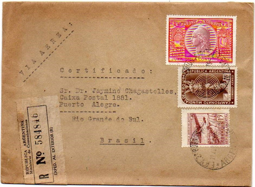 Argentina 1951. Certificada Vía Aérea Con 75c Tiro, Etc.