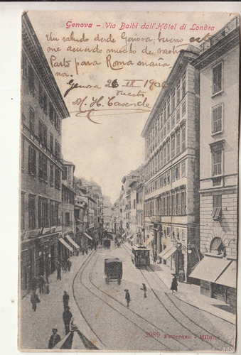 1906 Postal Genova Via Baldi Dall Hotel Di Londra Italia