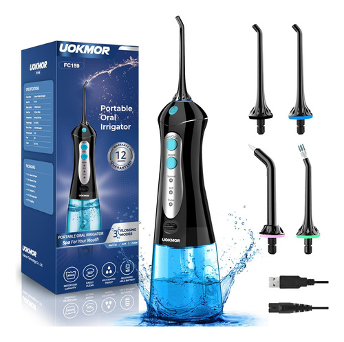 Irrigador Oral Dental Con 3 Modos Y 4 Puntas - Negro