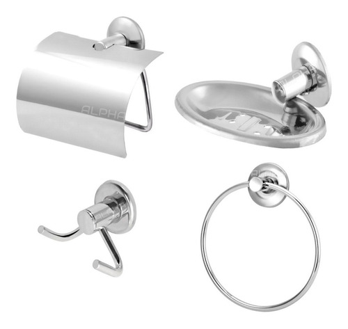 Kit Acessórios Para Banheiro Aço Inox / Alumínio Com 4 Peças