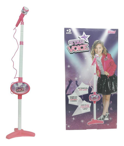 Microfone Infantil Star Voice Rosa C Adaptação Para Celular