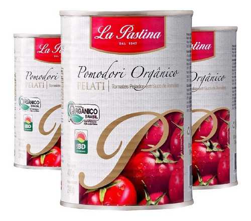 Imagem 1 de 4 de Kit 3 Und Tomate Pelado Orgânico La Pastina 400g