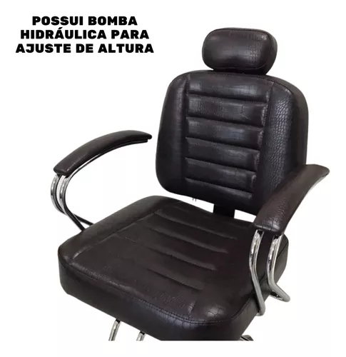 Cadeira Barbeiro Salão Reclinável Marrom Hidráulica + Base