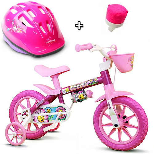 Bicicleta Infantil Feminina Aro 12 Flower Capacete