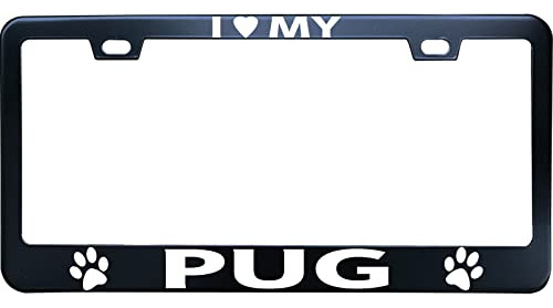 Soporte De Placa De Matrícula  I Love My Pug Dog Paw ,...