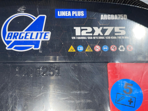 Batería 12x75 Argelite Línea Plus Plata 278x175x175 Derecho