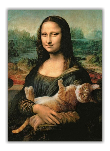 Cuadro Decorativo 60 X 45 Premium Mona Lisa Cat Lover Envio