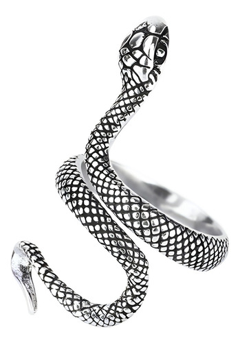 Anillo Baño De Plata Diseño Serpiente - Obsidian