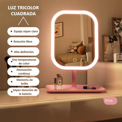 Espejo De Tocador Maquillaje Con Luz Led Rectangular