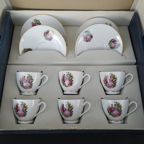 Juego 6 Tazas Y 6 Platos Café Diamont Porcelana China Caja