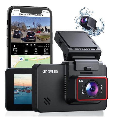 Kingslim D4 4k Dual Dash Cam With Built-in Wifi Gps, Front