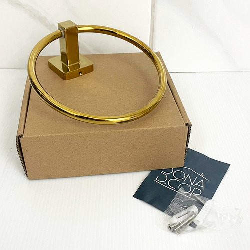 Suporte Para Toalha Dourado Toalheiro Redondo Argola Inox304 Porta Toalha De Rosto Argola Metal Gold Brilhoso Lavabo Dona D.cor