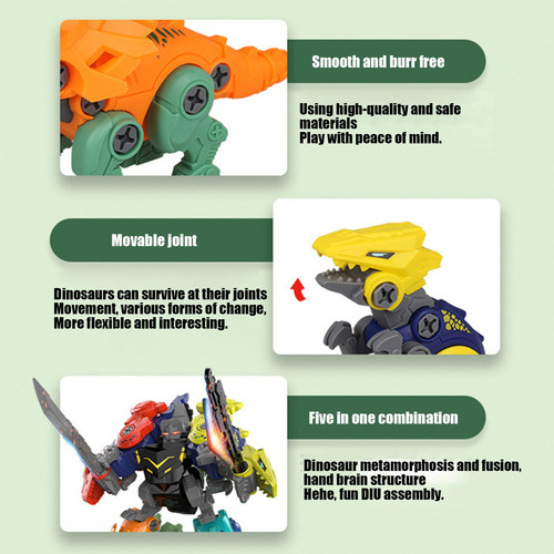 Set De Juguetes De Dinosaurios Removibles 5 En Uno Q Diy Par