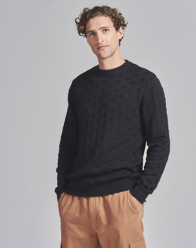 Sweater Laax, Escote Redondo, Hombre, Algodón, Negro, Equus