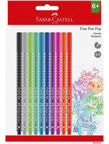 Caneta Fine Pen Pop 0.4mm Faber Castell - 10 Cores