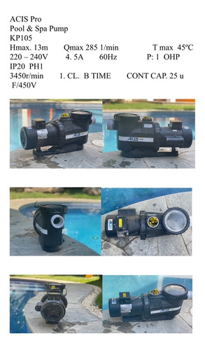 Bomba Piscina. Acis Pro Pool &spa 1hp, 220 V