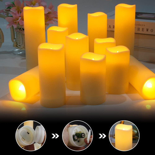 Juego De 12 Velas Parpadeantes Sin Llama, Funciona Con Pilas