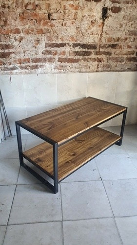 Imagen 5 de 6 de Mesa Ratona Industrial 100x50x45cm Hierro Madera