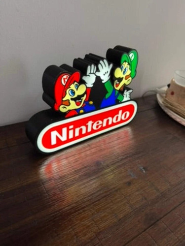 Cartel Cuadro Luminoso Led Nintendo Mario Y Luigi Negro