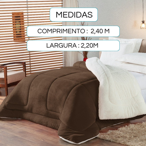 Coberdrom Casal Edredom Sherpa Dupla Face 2,40m X 2,20m Frio Cor Tabaco Armazem Dos Enxovais