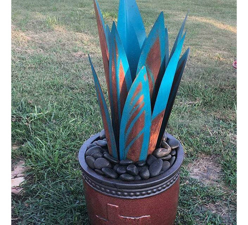 Escultura De Jardim De Metal De Agave Azul De 55 Cm