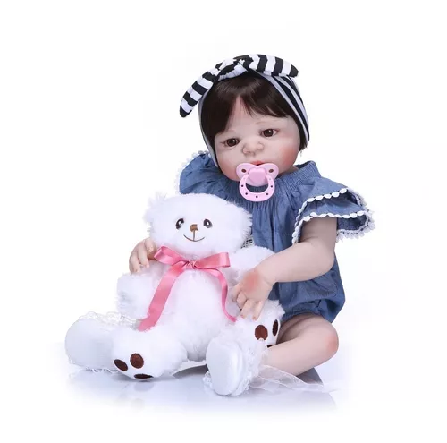 Boneca Bebê Reborn Menina Parece Real Toda Em Silicone 55 Cm