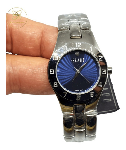 Imagen 5 de 8 de Reloj Mujer Acero Feraud Lfbmha-3 Plateado Fondo Azul