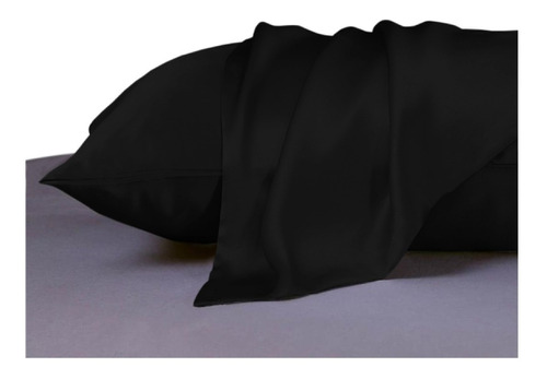 Funda Almohada De Satén Calidad Superior King 95x50 Negro