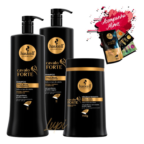 Kit Haskell Cavalo Forte Shampoo Condicionador Máscara 1l Kg