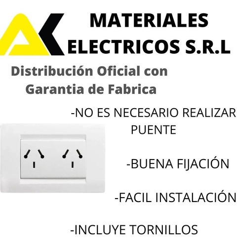 Imagen 2 de 4 de Toma Doble Kalop + Tapa Civil Blanca Conjunto Pack X10