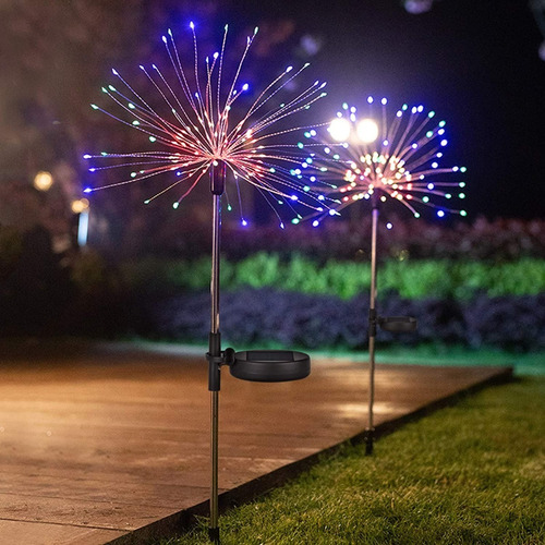Imagen 2 de 9 de Pack 2 Luces Micro Led Hadas Fuego Artificial Solar Navidad