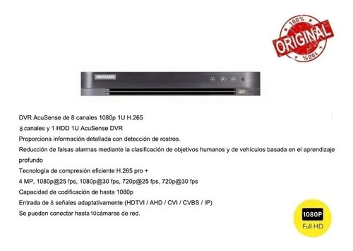Imagen 4 de 6 de Kit Hikvision 8 Camara Noturno Color Vu Audio 1080p 1tb