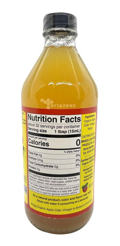 Imagen 2 de 3 de Vinagre De Manzana Orgánico 473 Ml Bragg