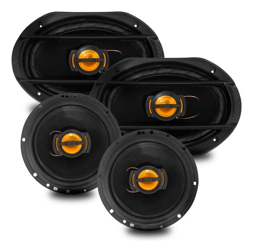 Kit Alto Falantes Portas + Tampão 6x9 Quadriaxial 220w Rms