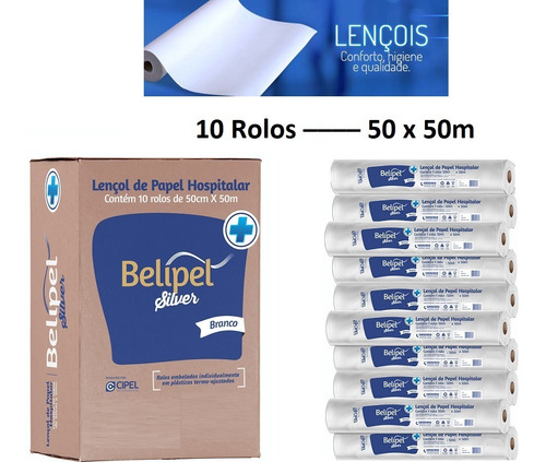 Imagem 2 de 4 de Papel Lençol Descatavel Hospitalar Caixa Com 10 Rolo 50x50m