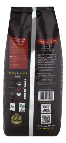 Café Torrado em Grãos Espresso Santa Lúcia Pacote 1kg