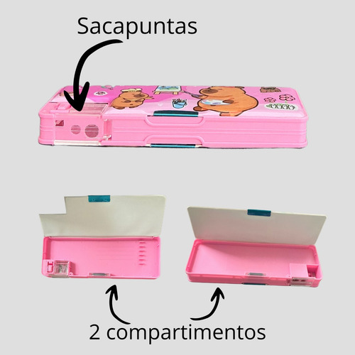Lapicera Rígida Cartuchera Con Sacapuntas Capibara Stitch Lapicera Capi Rosa