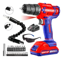 Comprar Taladro Atornillador 20v + Set Extensor Dados Puntas Emtop Color Rojo Frecuencia 60