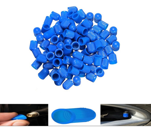 Tapones Azules Plastico Para Valvula Auto Moto Cuatri 100pz