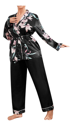 Pijama De Mujer De Talla Grande Con Estampado Floral Y Cordo