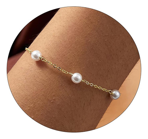 Pulseras Beriso Deinty Pearl Para Mujer Chapadas En Oro De 1