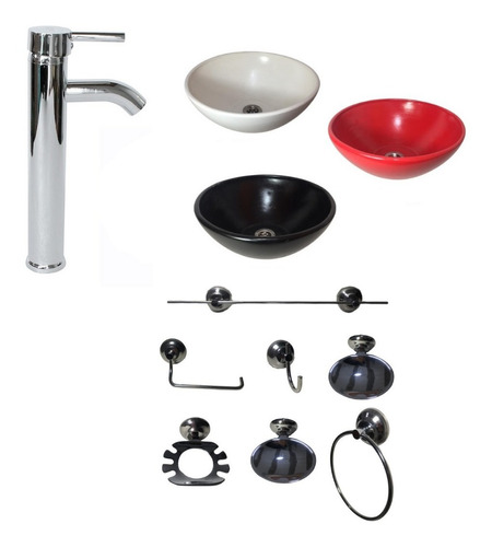 Kit Accesorios 7  Piezas Grifería Tubo  Y Bacha De Ceramica 