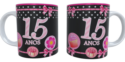 Caneca Aniversário 15 Anos 325 Ml Porcelana Branco Aniversário 15 Anos