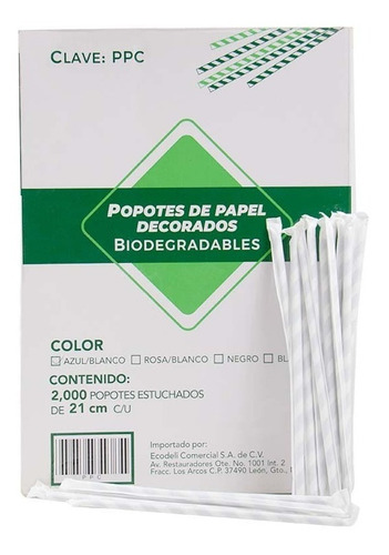 Popote De Papel Biodegradable, Caja Con 2,000 Pzs.