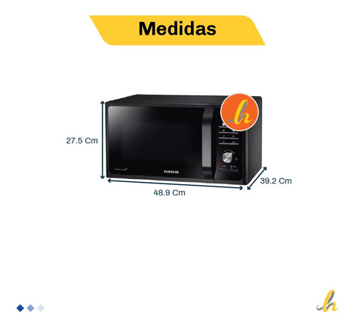 Imagen 2 de 10 de Microondas Con Grill Samsung 23 Litros Mg23f3k3tak Negro Lh