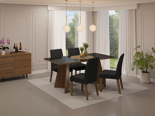 Mesa De Comedor Con Mesa Y 4 Sillas Taylor Madesa Mn 01 Color Negro/Marrón Diseño de la tela de las sillas Liso
