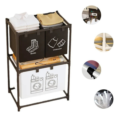 Cesta De Ropa Sucia 3 Compartimentos Espesar Accesorios Baño