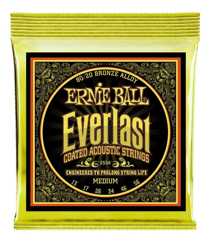 Cuerdas Ernie Ball 2554 Acustic Coated Bronce Everlast 13-56