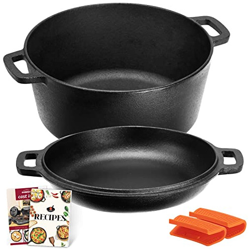2 In 1 Pre Seasoned Dutch Oven With Skillet Lid For Ind...